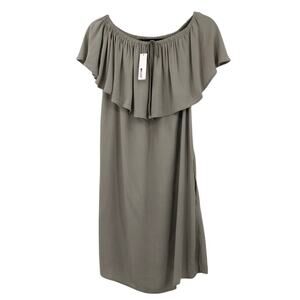 La Made Revolve Boho Tan Gray Off Shoulder Ruffle Lightweight Pocket Bella Dress